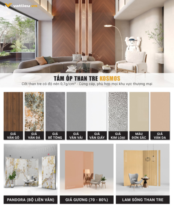 Bộ sưu tập các mẫu mã tiêu biểu của tấm ốp than tre Kosmos
