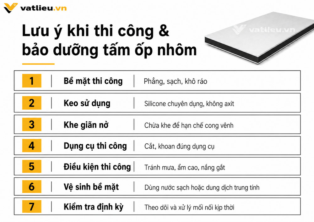 Lưu ý khi thi công và sử dụng tấm ốp nhôm Lưu ý khi thi công và sử dụng tấm ốp nhôm
