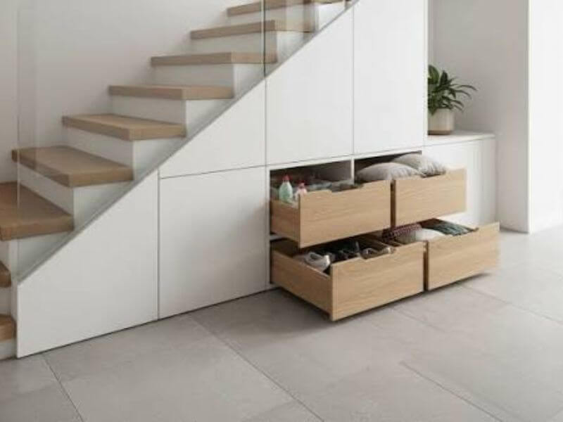 39+ Mẫu vách ngăn cầu thang đẹp, hiện đại đẹp nhất 25 Biến vách ngăn thành khu vực lưu trữ thông minh