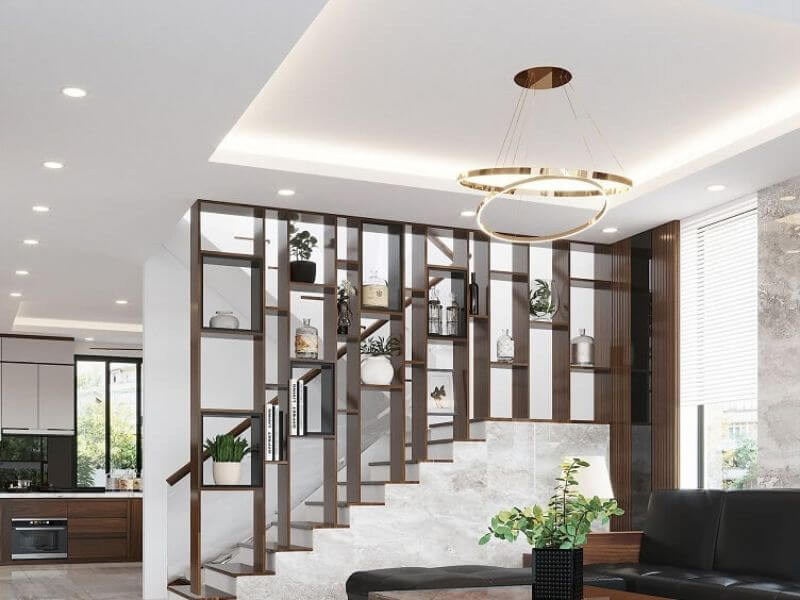 39+ Mẫu vách ngăn cầu thang đẹp, hiện đại đẹp nhất 22 Thiết kế vách ngăn dạng giật cấp